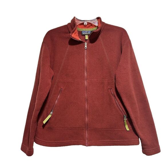 Patagonia Womens Jacket Full Zip Size LARGE Solid Rust High Neck Collared - Picture 4 of 10